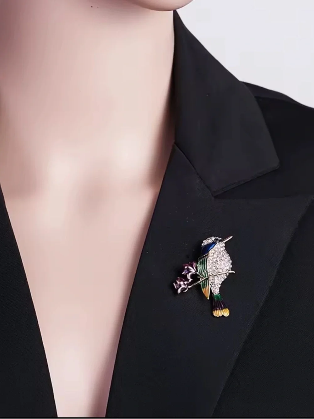 Multicolor Crystal Encrusted Bird Brooch